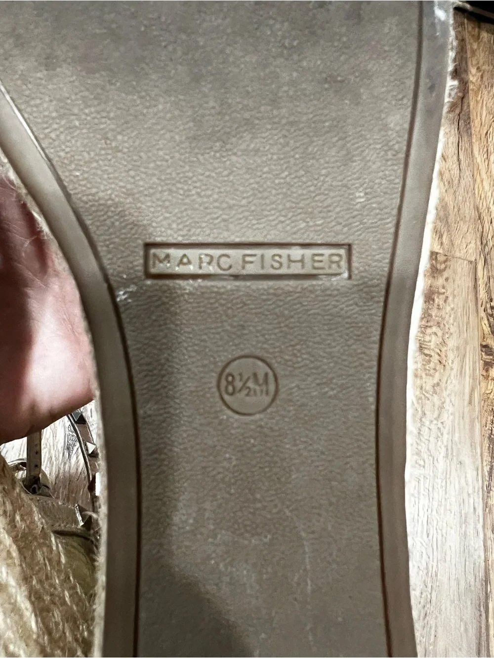 Marc Fisher Silver Espadrille Wedge Sandals with Studded Ankle Straps